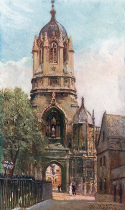 Tom Tower, Christ Church College (kolorowa litografia) autorstwa John Fulleylove