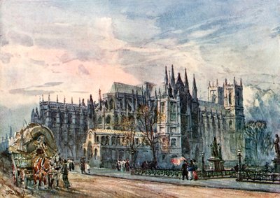 Widok opactwa i kościoła św. Małgorzaty z Whitehall (kolorowa litografia) autorstwa John Fulleylove