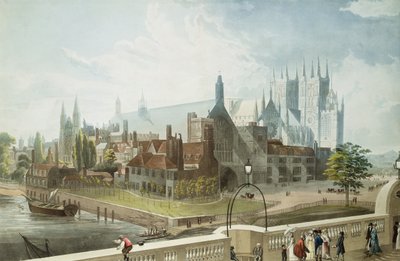 Рудольф Аккерманн (1764-1834) хэвлүүлсэн Даниел Гавеллийн (1785-1826) сийлсэн Вестминстер Холл ба Эбби 1819 (өнгөт акватин)поли autorstwa John Gendall