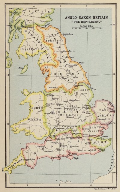 Anglosaska Brytania, "Heptarchia" (litografia) autorstwa John George Bartholomew