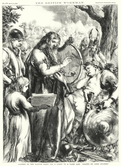 Alfred w obozie duńskim; lub Światło w Ciemnym Wieku (rycina) autorstwa John Gilbert