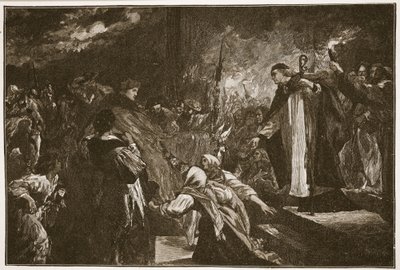 Kardynał Wolsey w opactwie Leicester Abbey, ilustracja z „Kościoła anglikańskiego: historia dla ludu” autorstwa H.D.M. Spence-Jones, wyd. ok. 1910 (zdjęcie w sepii) autorstwa John Gilbert