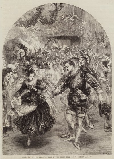 Boże Narodzenie w Sali Baronów w dawnych czasach autorstwa John Gilbert
