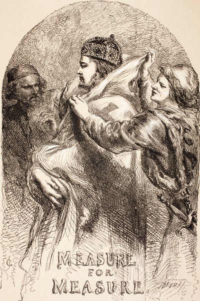 Ilustracja do miarki za miarkę, z „The Illustrated Library Shakespeare”, opublikowana w Londynie 1890 autorstwa John Gilbert