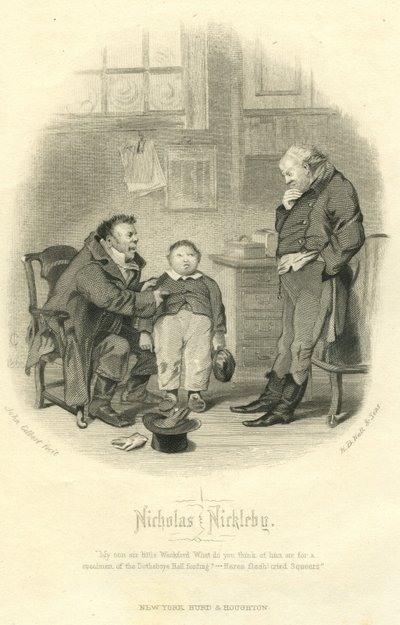 Nicholas Nickleby: Wackford Squeers i Young Wackford Squeers, grawerowane przez H.B. Hall i Synowie, 1867 autorstwa John Gilbert