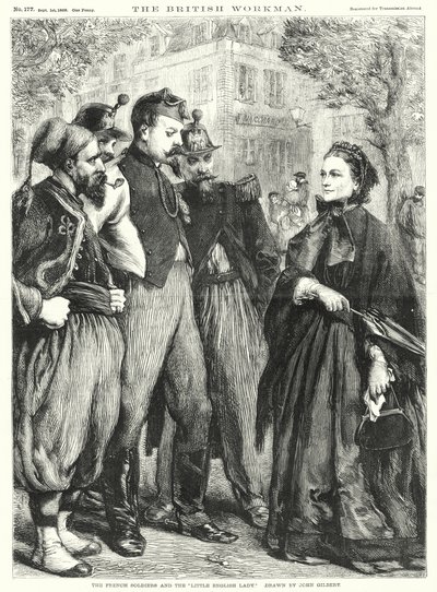 Francuscy żołnierze i „Mała Angielska Dama” (rycina) autorstwa John Gilbert