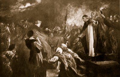 Przybycie kardynała Wolseya do opactwa Leicester, 1530, ilustracja z „Historii narodu brytyjskiego” Hutchinsona, ok.1920 autorstwa John Gilbert