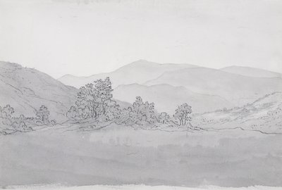 Góra Llantysilio, Walia (pióro, tusz i pranie na papierze) autorstwa John Glover