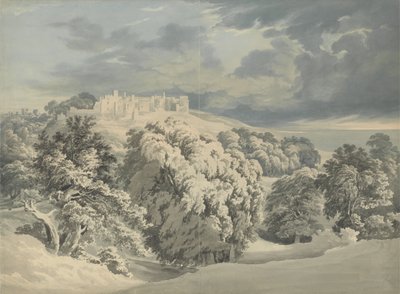 Zamek St. Donats, Glamorganshire (wc nad grafitem na papierze) autorstwa John Glover