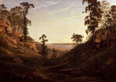Rzeka Derwent i miasto Hobart, Tasmania (olej na płótnie) autorstwa John Glover