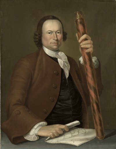 Portret oficera na morzu z mapą wybrzeża i lornetką w ręku autorstwa John Greenwood