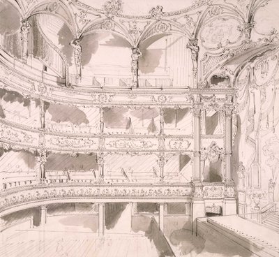 Wnętrze teatru St. James w Londynie (szkic) autorstwa Johna Gregory