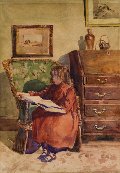 Dziewczyna siedząca czytająca (wc na papierze) autorstwa John Guttridge Sykes