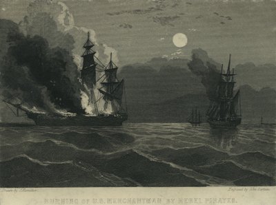 Spalenie amerykańskiego kupca przez Rebel Pirates, 1865 autorstwa John Hamilton