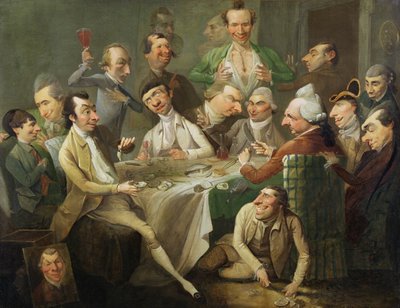 Grupa karykatur, ok. 1776 (olej na płótnie) autorstwa John Hamilton Mortimer