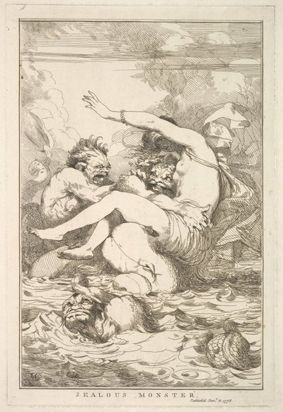 Zazdrosny potwór z piętnastu rycin poświęconych Sir Joshui Reynoldsowi, 8 grudnia 1778 r. autorstwa John Hamilton Mortimer