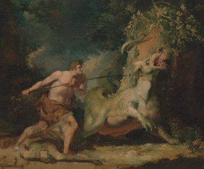 Mężczyzna atakuje potwora autorstwa John Hamilton Mortimer