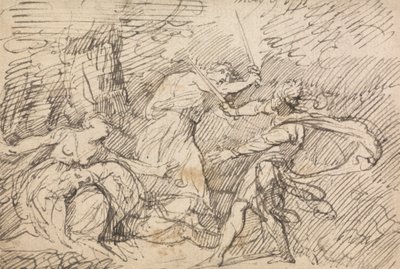 Dwóch mężczyzn walczących przed kobietą autorstwa John Hamilton Mortimer