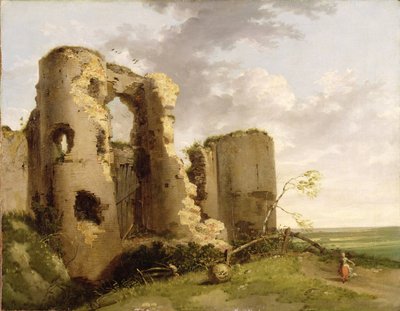 Widok zachodniej bramy zamku Pevensey, Sussex, ok. 1774 (olej na płótnie) autorstwa John Hamilton Mortimer