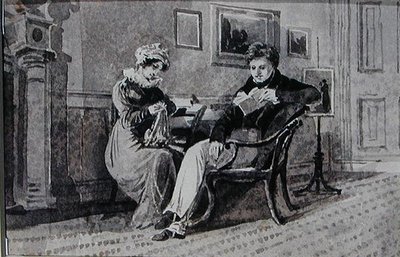 Para w swoim salonie (pióro i tusz do prania na papierze) autorstwa John Harden