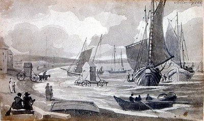Dzień na plaży (pranie piórem i tuszem na papierze) autorstwa John Harden