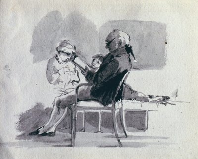 Ojciec czyta swoim dzieciom (pranie piórem i tuszem na papierze) autorstwa John Harden