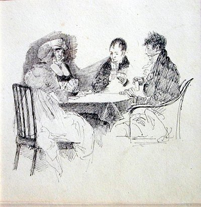 Gra w karty (pióro i atrament na papierze) autorstwa John Harden