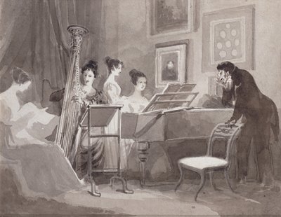 Muzyczny wieczór (tusz na papierze) autorstwa John Harden
