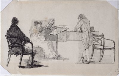 Muzyczny wieczór (pióro i atrament na papierze) autorstwa John Harden