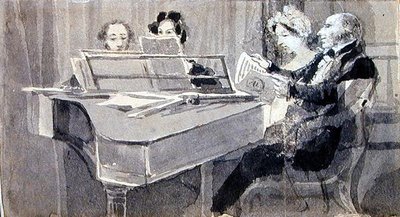 Muzyczny wieczór (akwarela i gwasz na papierze) autorstwa John Harden