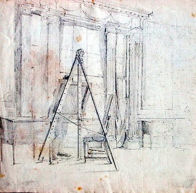Artysta przy sztalugach (ołówek na papierze) autorstwa John Harden