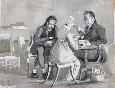 Wieczorne czytanie, 17 lutego 1812 (mycie piórem i tuszem na papierze) autorstwa John Harden