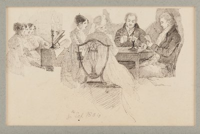 Wieczorna rozrywka, 1804 (pióro i atrament na papierze) autorstwa John Harden