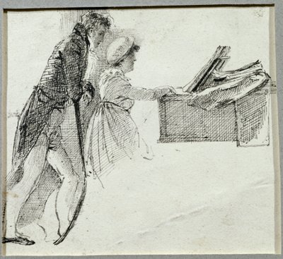 Przy fortepianie (tusz na papierze) autorstwa John Harden