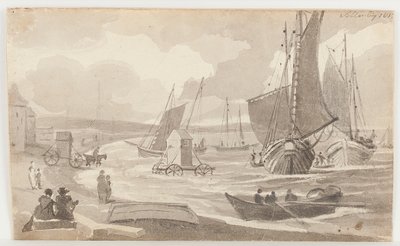 Urządzenia kąpielowe w Allonby, Cumbria, 1812 (wc na papierze) autorstwa John Harden