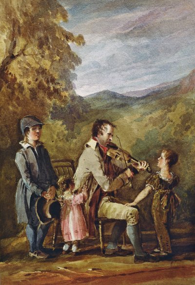 Niewidomy Skrzypek (atrament i toaleta na papierze) autorstwa John Harden