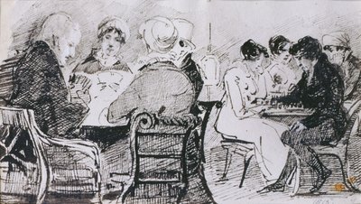 Karty i szachy, 1815 (pióro i atrament na papierze) autorstwa John Harden