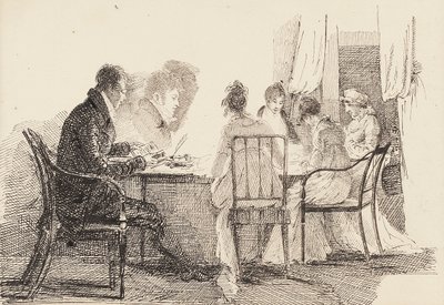 Wnętrze z siedzącymi postaciami, 1804-05 autorstwa John Harden