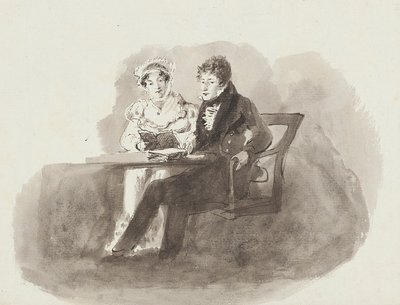 Mężczyzna i kobieta czytający (wc na papierze) autorstwa John Harden