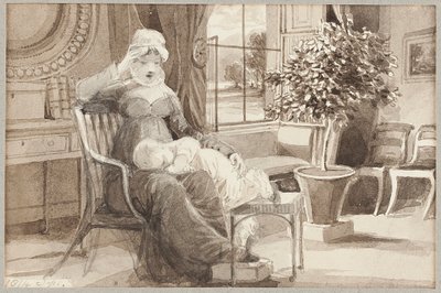 Pani H z dzieckiem Johnem Williamem, 1814 (wc na papierze) autorstwa John Harden