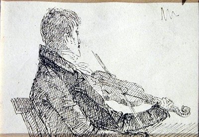 Gra na skrzypcach (pióro i atrament na papierze) autorstwa John Harden