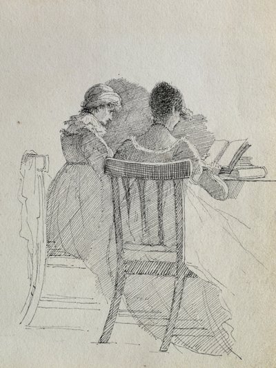 Czytanie (pióro i atrament na papierze) (detal 14933) autorstwa John Harden