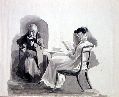 Czytanie (pióro i atrament na papierze) autorstwa John Harden