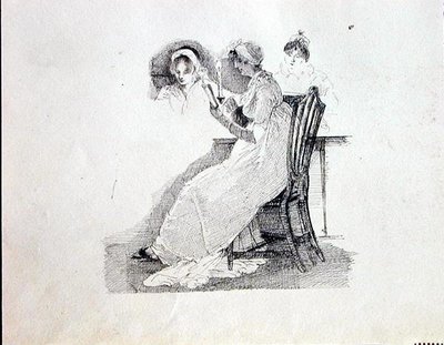Czytanie przy świecach (pióro i atrament na papierze) autorstwa John Harden