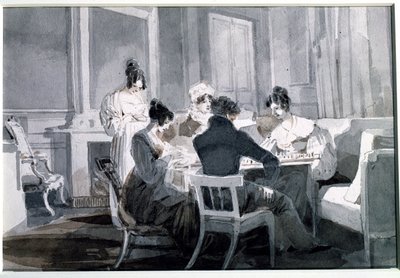 Gra planszowa (pióro i tusz do prania na papierze) autorstwa John Harden