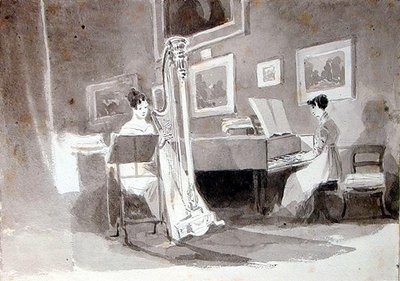 Duet (pióro i tusz do prania na papierze) autorstwa John Harden