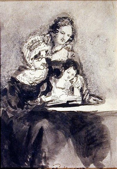 Lekcja czytania (akwarela na papierze) autorstwa John Harden