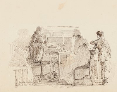 Trzy osoby przy kominku, 1805 autorstwa John Harden