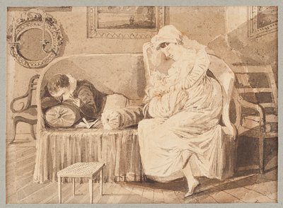 Trzy na sofie, 1805 (wc na papierze) autorstwa John Harden