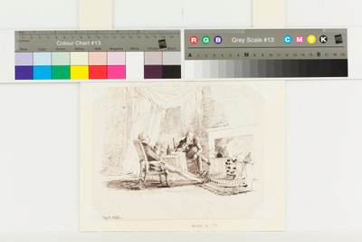 Dwóch dżentelmenów pijących przy ogniu (pióro i atrament na papierze) autorstwa John Harden